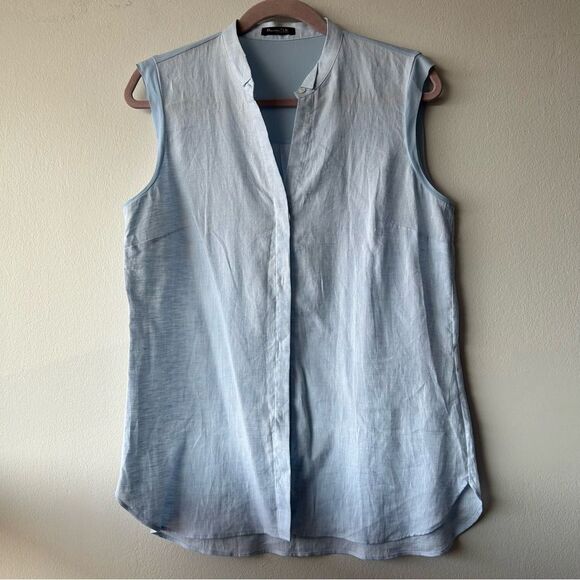 Massimo Dutty Linen no sleeves button down top in blue - Picture 1 of 8